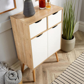 Home Source Boden 2 Drawer 2 Door Cupboard White and Oak Effect