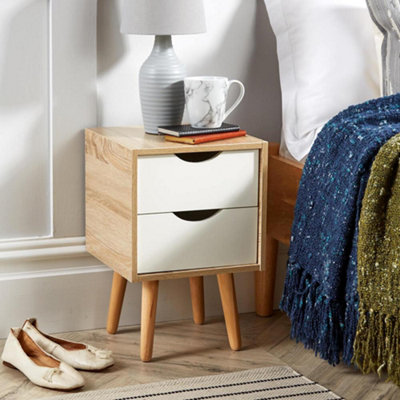 Home Source Boden 2 Drawer Bedside Table Unit White and Oak