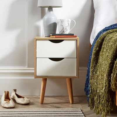 Home Source Boden 2 Drawer Bedside Table Unit White and Oak