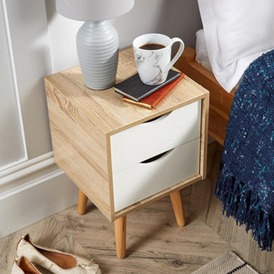 Home Source Boden 2 Drawer Bedside Table Unit White and Oak