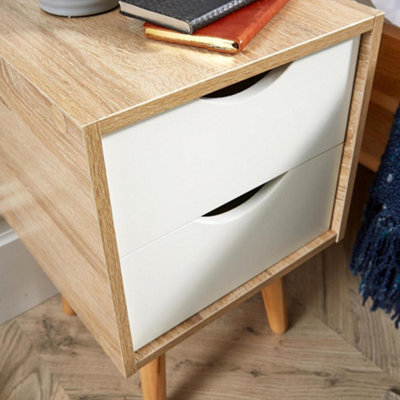 Home Source Boden 2 Drawer Bedside Table Unit White and Oak