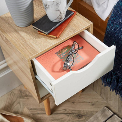 Home Source Boden 2 Drawer Bedside Table Unit White and Oak