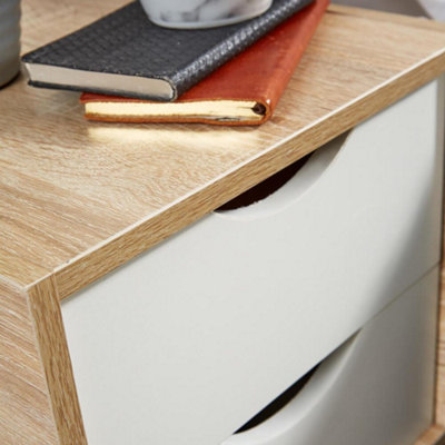Home Source Boden 2 Drawer Bedside Table Unit White and Oak