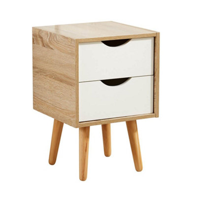 Home Source Boden 2 Drawer Bedside Table Unit White and Oak