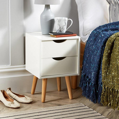 White bedside table store wooden legs