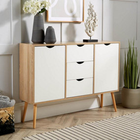Home Source Boden 3 Drawer 2 Door Sideboard Unit White and Oak Effect