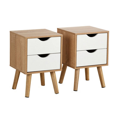 Home Source Boden Pair of 2 Drawer Oak White Bedside Table Storage Units