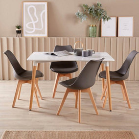 Home Source Braga White Dining Table with 6 Grey Lisbon Chairs Set
