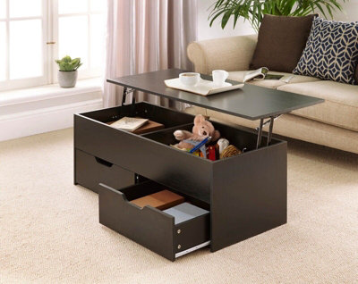 Home Source Bruges 2 Drawer Lift Up Coffee Table Black