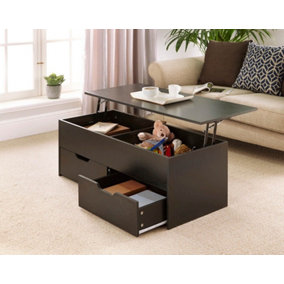 Home Source Bruges 2 Drawer Lift Up Coffee Table Black
