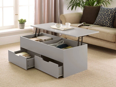 Home Source Bruges 2 Drawer Lift Up Coffee Table Grey