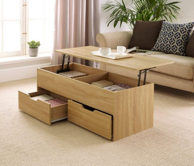 Lift up coffee table deals with storage