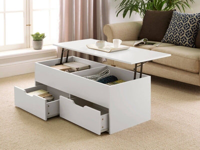 White side deals table with storage