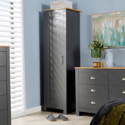 Home Source Camden 1 Door Bedroom Slim Wardrobe Storage Unit Graphite