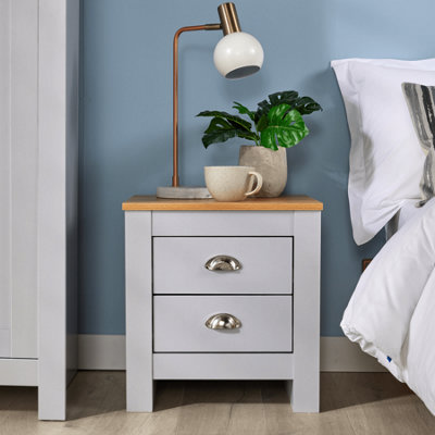 Home Source Camden 2 Drawer Bedroom Bedside Table Storage Unit Grey