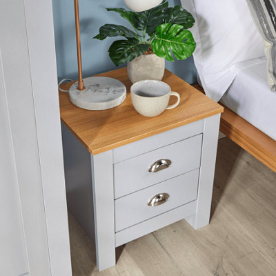 Home Source Camden 2 Drawer Bedroom Bedside Table Storage Unit Grey