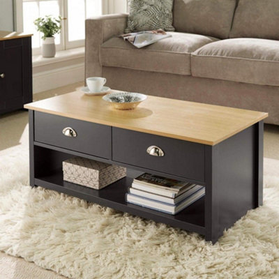 Home Source Camden 2 Drawer Storage Coffee Table Graphite