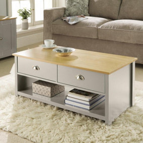 Home Source Camden 2 Drawer Storage Coffee Table Grey