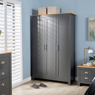 Home Source Camden 3 Door Bedroom Wardrobe Storage Unit Graphite Grey