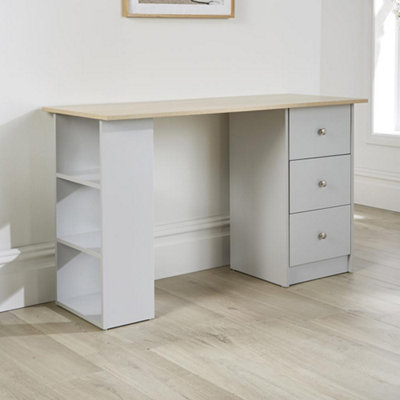 Home Source Camden 3 Drawer Computer Office Desk Grey