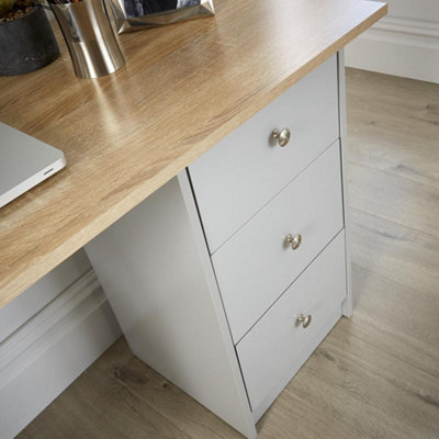 Home Source Camden 3 Drawer Computer Office Desk Grey