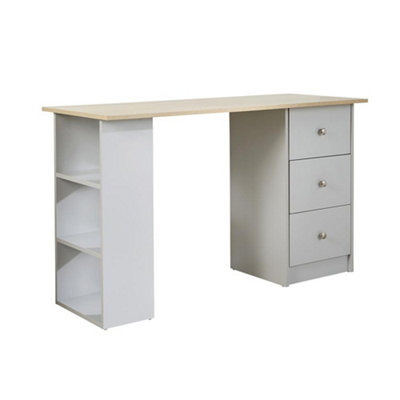 Home Source Camden 3 Drawer Computer Office Desk Grey