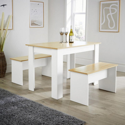 White dining table online bench set