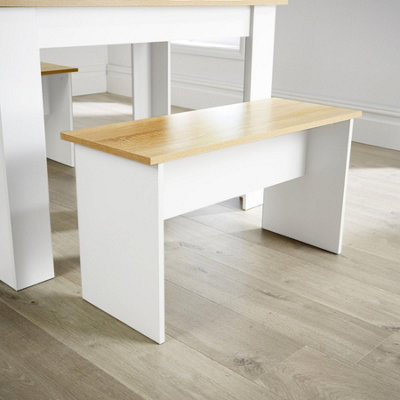 Home Source Camden Kitchen Breakfast Dining Table and Bench Set White