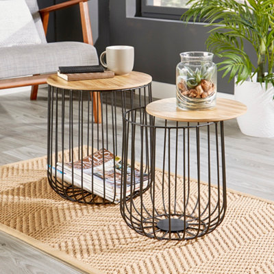 Home Source Canary Side Lamp Coffee Table Storage Basket Set