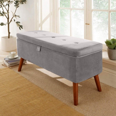 Home Source Carson Buttoned Storage Ottoman Grey | DIY at B&Q