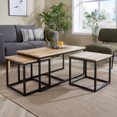 Home Source Cherokee Mango Wood Nest of 3 Tables
