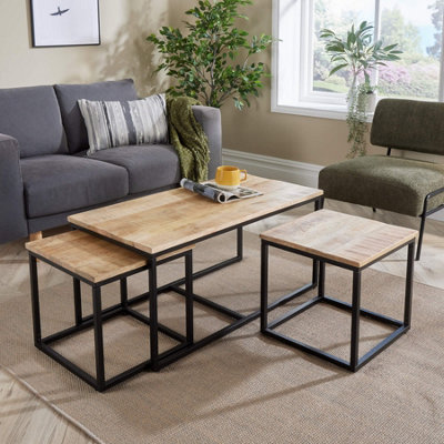 Home Source Cherokee Mango Wood Nest of 3 Tables