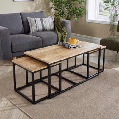 Home Source Cherokee Mango Wood Nest of 3 Tables