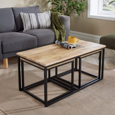 Home Source Cherokee Mango Wood Nest of 3 Tables