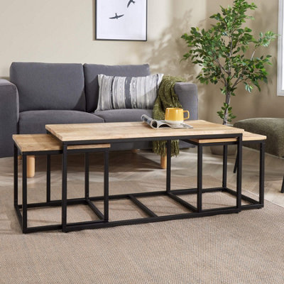 Home Source Cherokee Mango Wood Nest of 3 Tables
