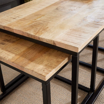 Home Source Cherokee Mango Wood Nest of 3 Tables