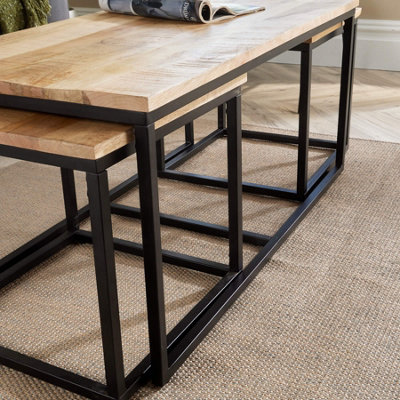 Home Source Cherokee Mango Wood Nest of 3 Tables