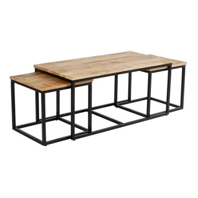 Home Source Cherokee Mango Wood Nest of 3 Tables