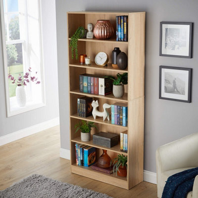 Home Source Clara 6-Tier Deep Storage Bookcase Oak