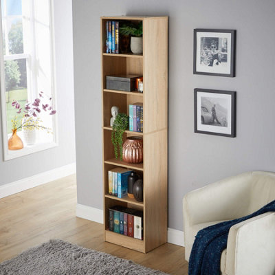 Home Source Clara 6-Tier Narrow Storage Bookcase Oak