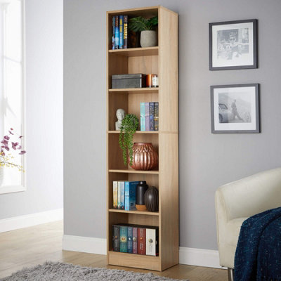 Home Source Clara 6-Tier Narrow Storage Bookcase Oak