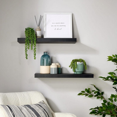 Home Source Cloud Pair of 60cm Floating Wall Shelves Black