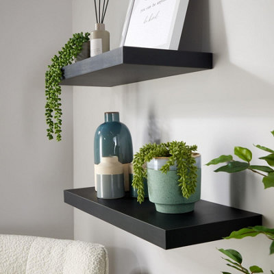 Home Source Cloud Pair of 60cm Floating Wall Shelves Black