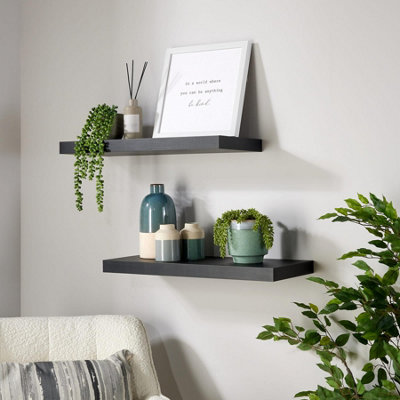 Home Source Cloud Pair of 60cm Floating Wall Shelves Black