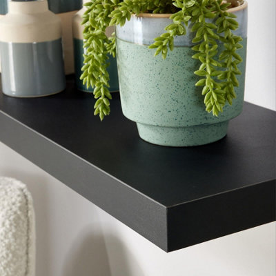 Home Source Cloud Pair of 60cm Floating Wall Shelves Black
