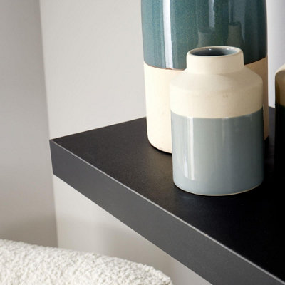 Home Source Cloud Pair of 60cm Floating Wall Shelves Black