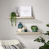Home Source Cloud Pair of 60cm Floating Wall Shelves Grey Oak Finish