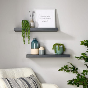Home Source Cloud Pair of 60cm Floating Wall Shelves Grey
