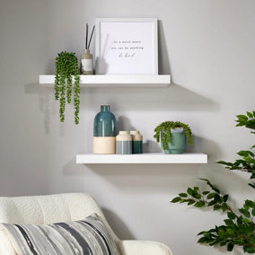 Home Source Cloud Pair of 60cm Floating Wall Shelves White