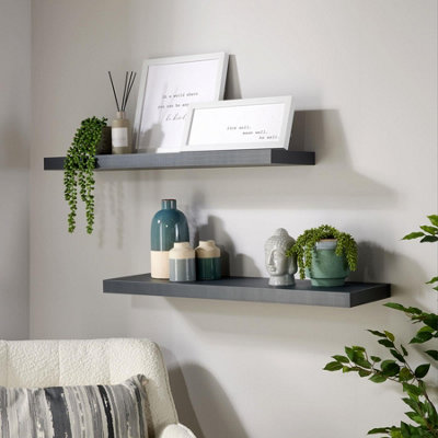 Home Source Cloud Pair of 80cm Floating Wall Shelves Grey